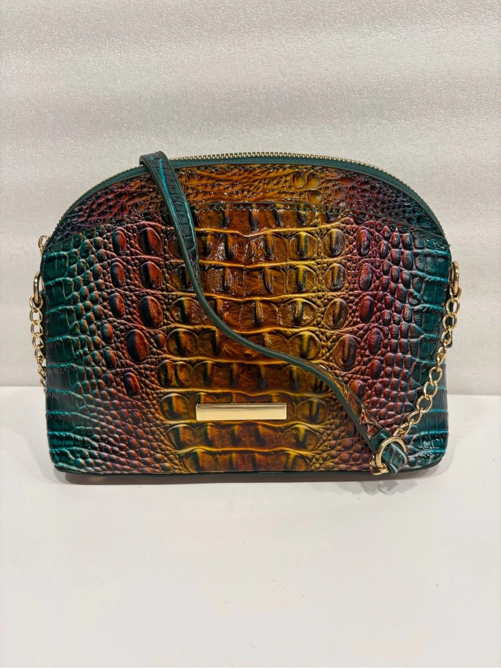 Fashion inspired Prismatic Croc-Embossed Multicolor Crossbody with Gold Chain